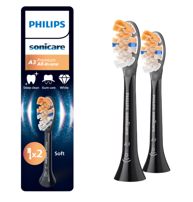PHILIPS Rezerve Sonicare A3 Premium All in One, Pachet de 2 capete de periere standard, HX9092/88