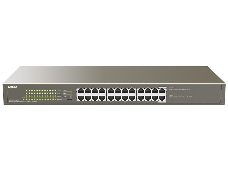 Tenda SWITCH, 24 porturi Gigabit POE max 225W output, metalic, TEG1124P-24-250W
