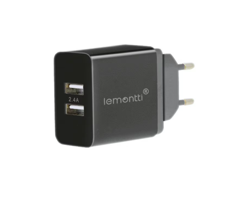LEMONTTI Încărcător Rețea Dual USB 2.4A Negru, LIR2UN24A
