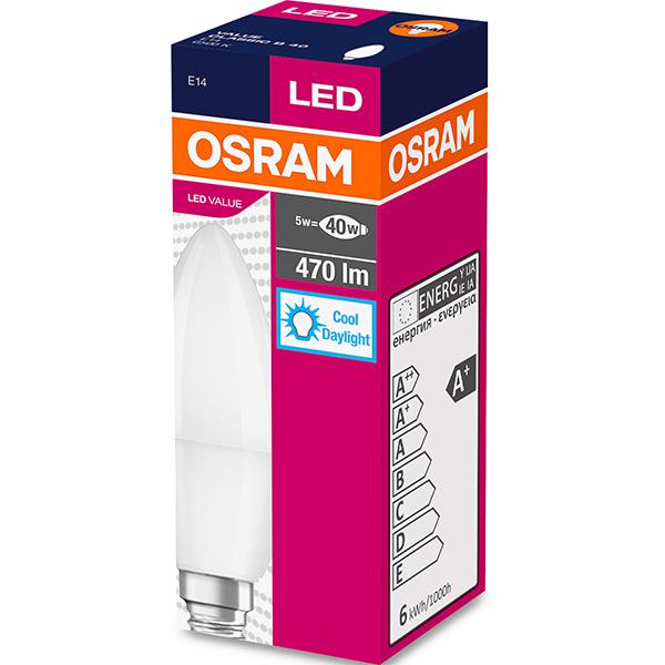 Osram BEC LED, soclu E14, putere 5.5W, forma lumanare, lumina alb rece, 000004052899971066