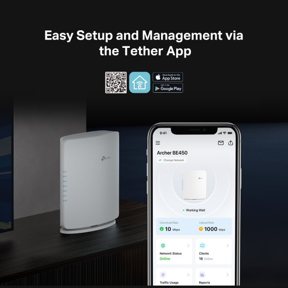 Tp-Link ROUTER wireless BE7200 viteze Wi-Fi 7 Dual-Band de pana la 7200 Mbps 1× 10, Archer BE450 - imagine 9