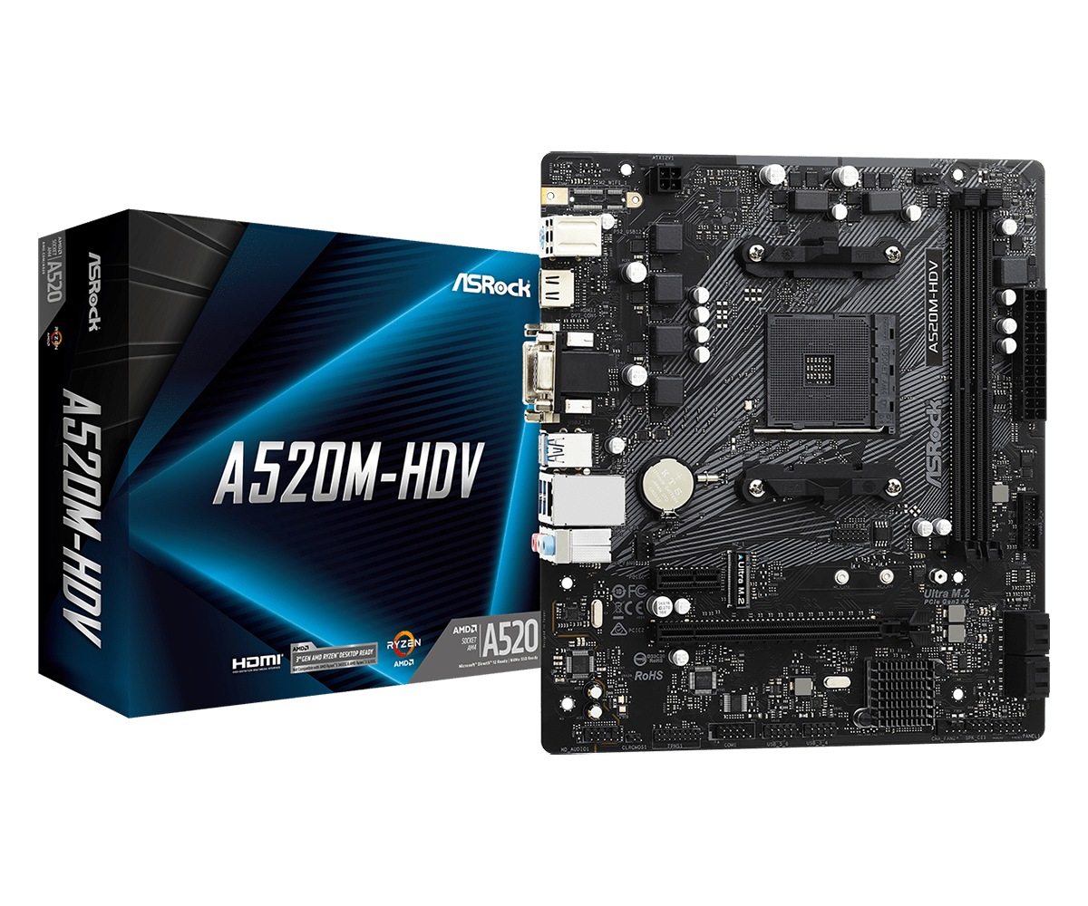 Asrock PLACA de BAZA, skt AM4, mATX, AMD A520, 2 x DDR4, max. 64 GB, 4 x SATA, 1 x M.2, A520M-HDV - imagine 2