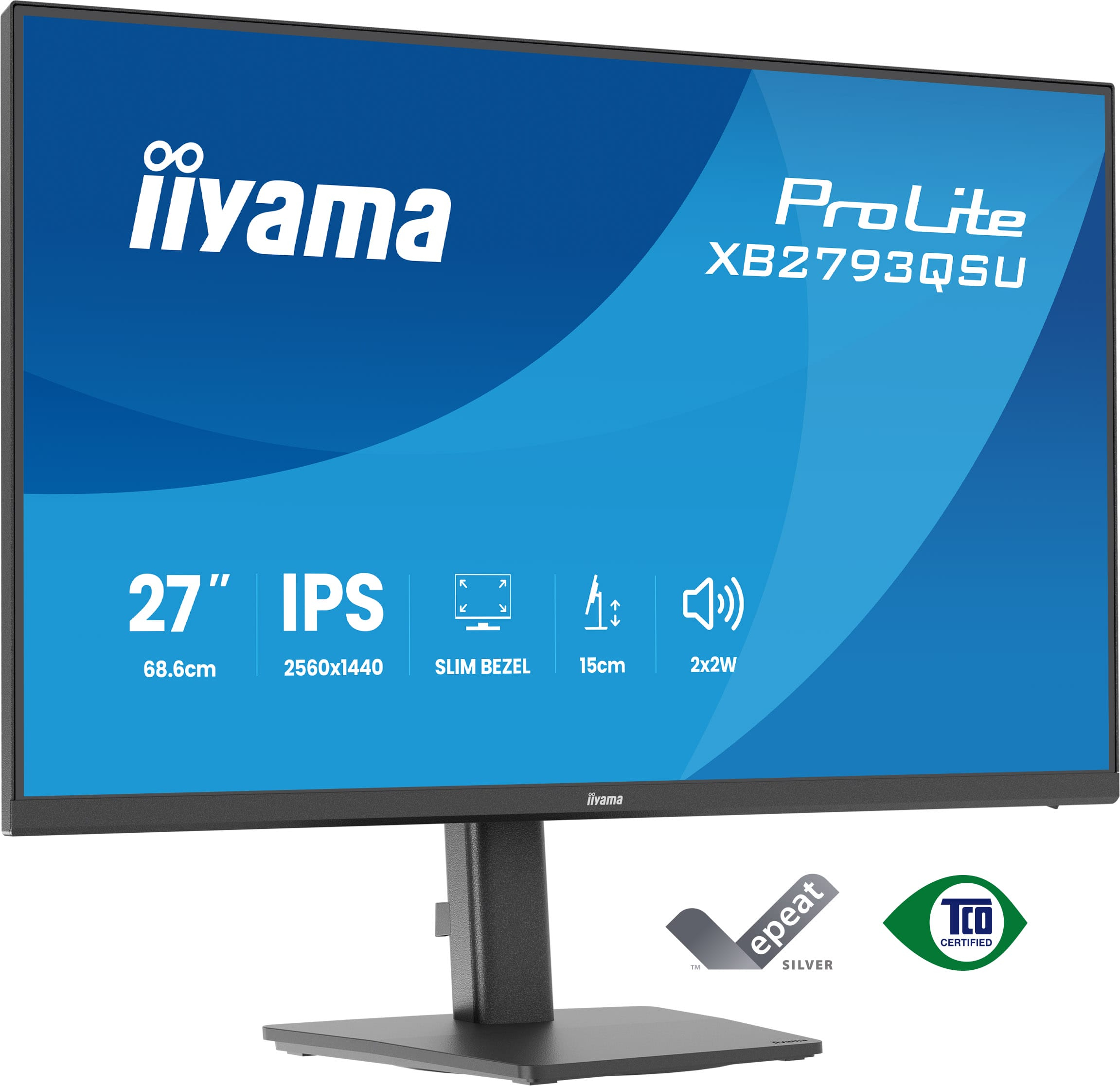 Iiyama Monitor LED 27 2560 x 1440 75Hz IPS 350cd 1ms HDMI DP USB HUB height, swivel, XB2793QSU-B1