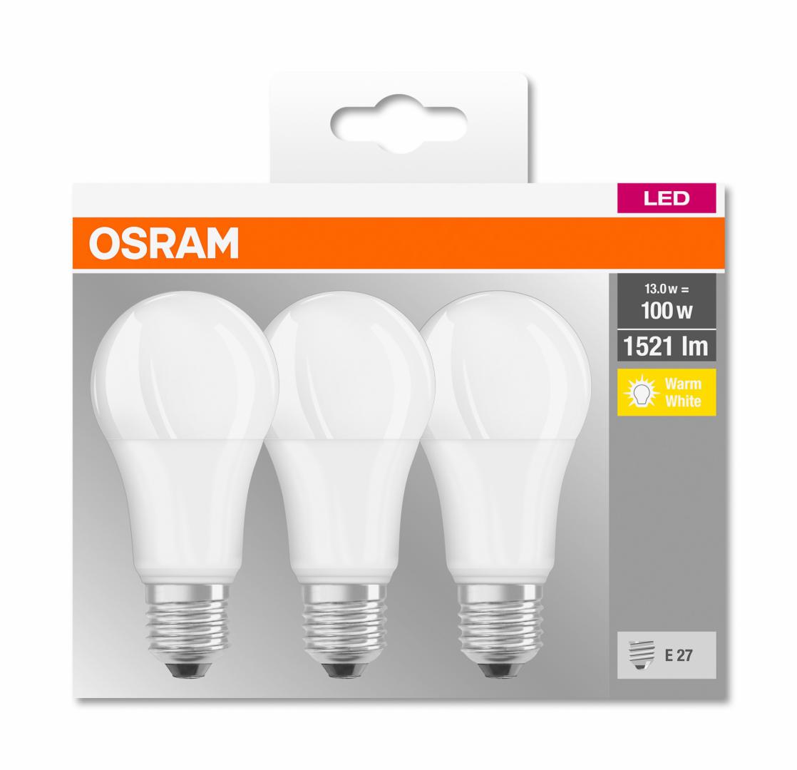 Osram SET 3 becuri LED, soclu E27, putere 13W, forma clasic, lumina alb calda, 000004058075819412
