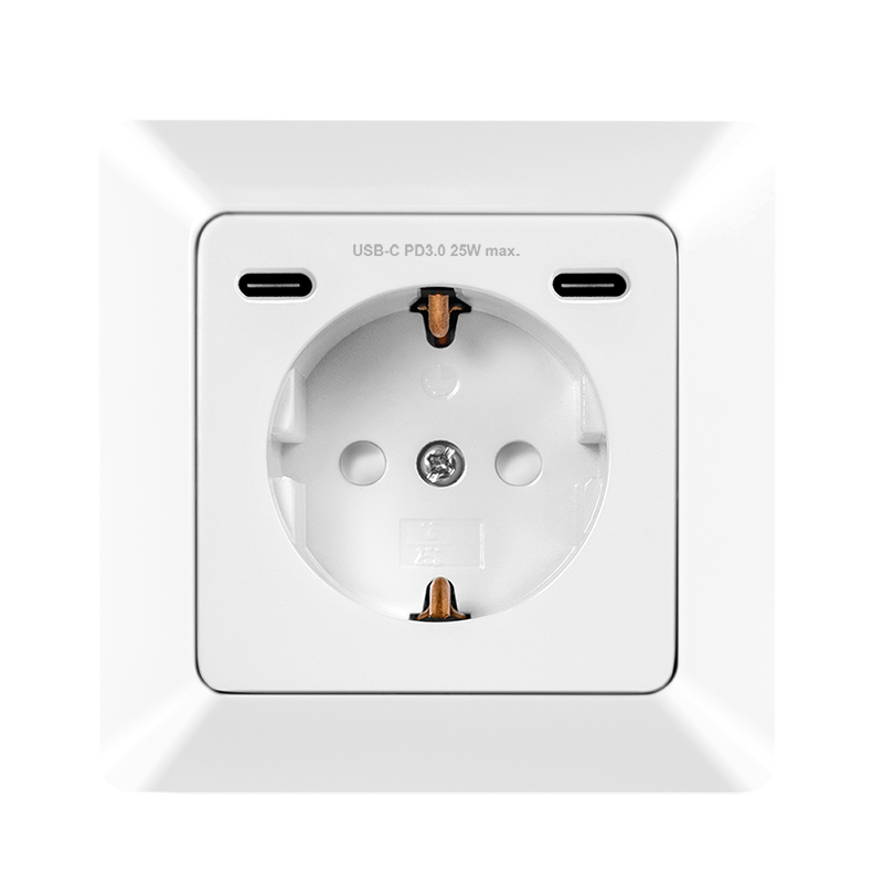 Logilink PRIZA pentru perete, Schuko x 1, 2xUSB-C PD 25W, 230V AC, 50 Hz, 16A, protectie, PA0331