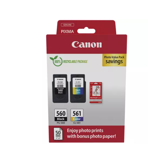 Canon Combo-Pack Value Original Black/Color, PG-560/CL-561+hartie Photo pentru Pixma, 3713C008AA