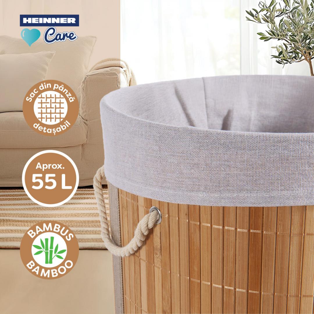 HEINNER COS DE RUFE ROTUND DIN BAMBUS, 35x60 CM, 55 L, HR-FM-CR30 - imagine 3