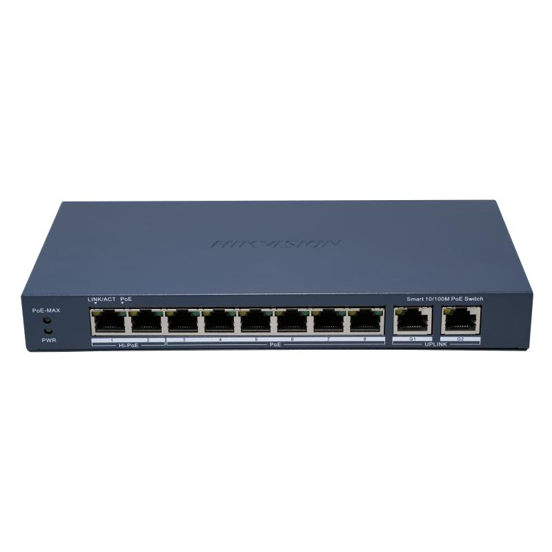 HIKVISION Switch PoE : 8 x 10/100M PoE Ports, 2 x Gigabit Uplink Ports, 8 porturi, DS-3E1310HP-EI(B)