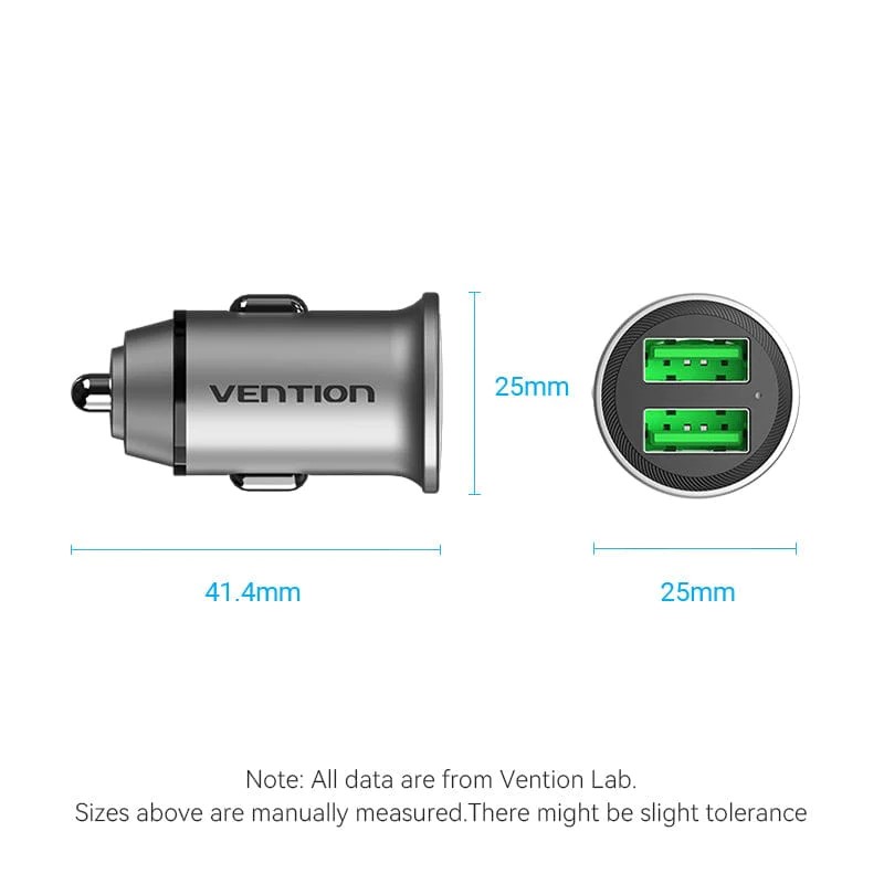 Vention Alimentator SmartPhone Auto, 18W, 2 x USB-A(M), Quick charge, gri, FFAH0