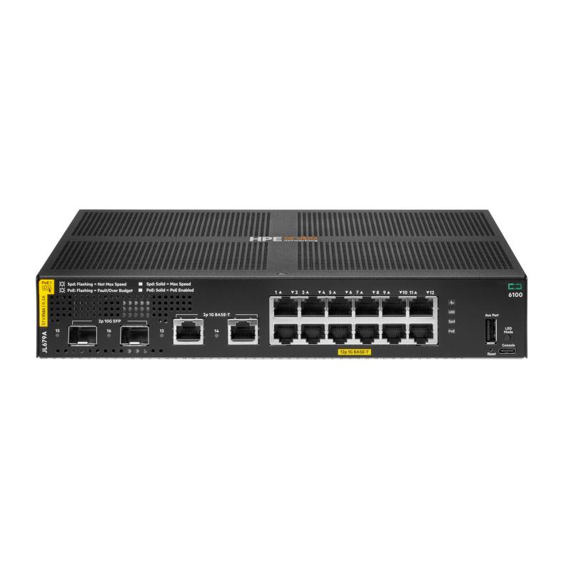 ARUBA NETWORKS HPE Aruba Networking CX 6100 12G Class4 PoE 2G/2SFP+ 139W Switch, JL679A