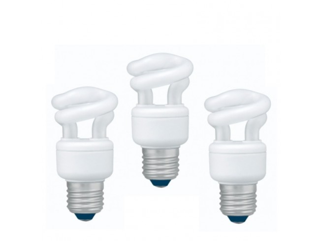 Panasonic SET 3 becuri fluorescent, soclu E27, putere 5W, forma spirala, lumina alb, EFD5E27HD3E-3