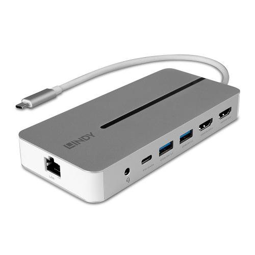 Lindy DST-Mx Duo, USB-C Laptop/MacBook Mini Docking Station with Dual Display (4K) & 100W, LY-43360