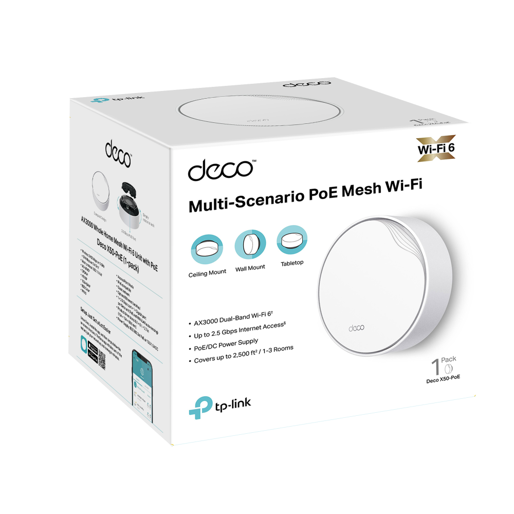 Tp-Link MESH, wireless, router AX3000, pt int, 3000 Mbps, port LAN Gigabit si, Deco X50-PoE(1-pack) - imagine 7