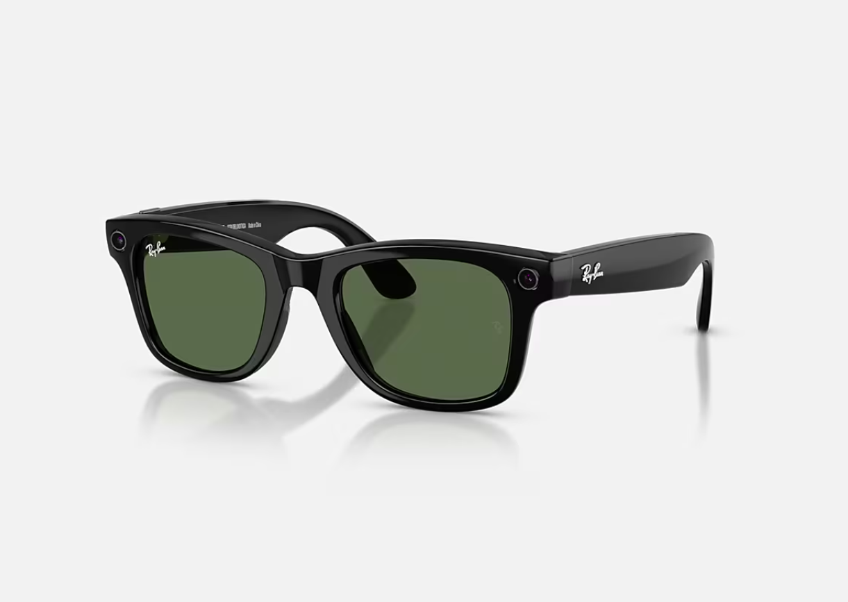 RAYBAN Ray-Ban Meta Wayfarer Gen 2 High Bridge Fit Shiny Black G-15 Green 50-22, RW4012 601/71 50-22