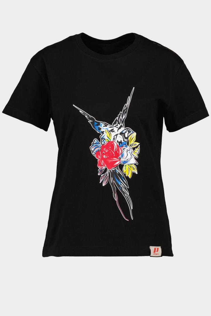 PEGAS TRICOU PASARE FLORI DAMA XS, TPG23BIRDFL-BLK_XS