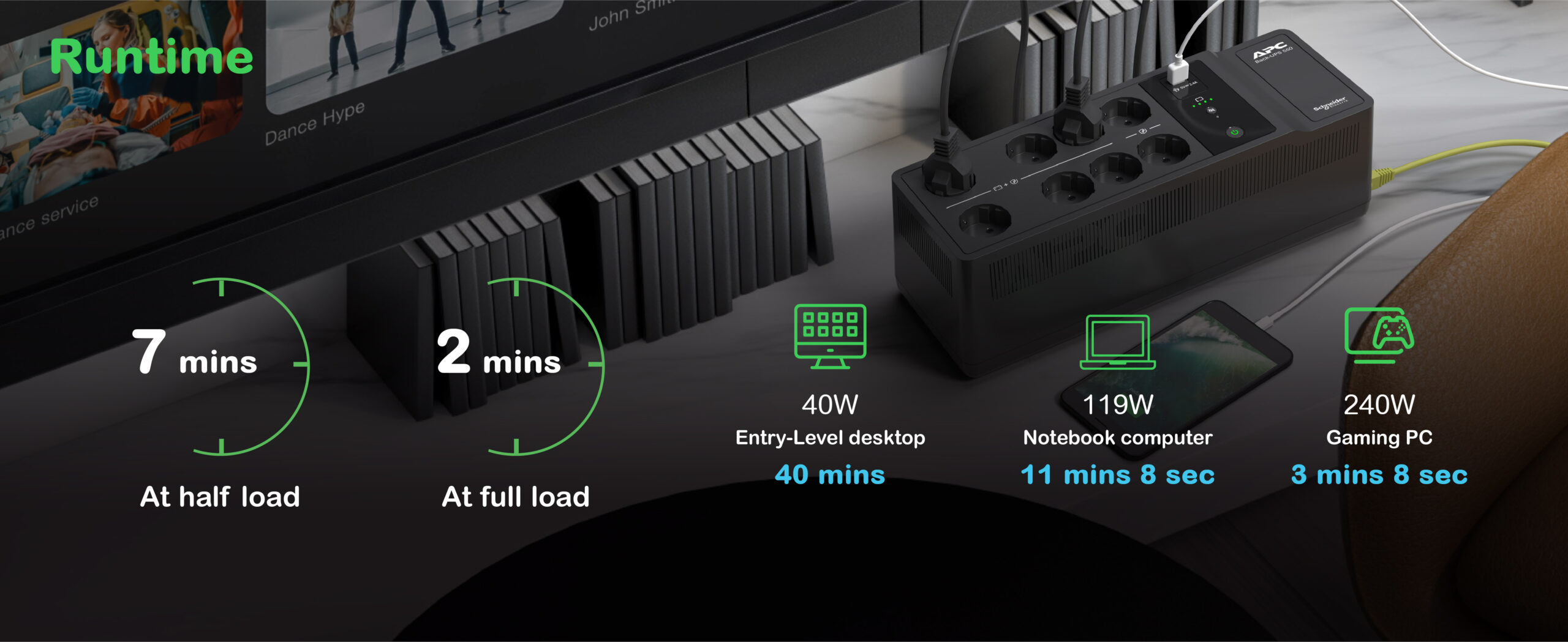 APC Back-UPS 500VA 8 schuko outlets 230V 1 USB charging port, BE500G2-GR - imagine 3