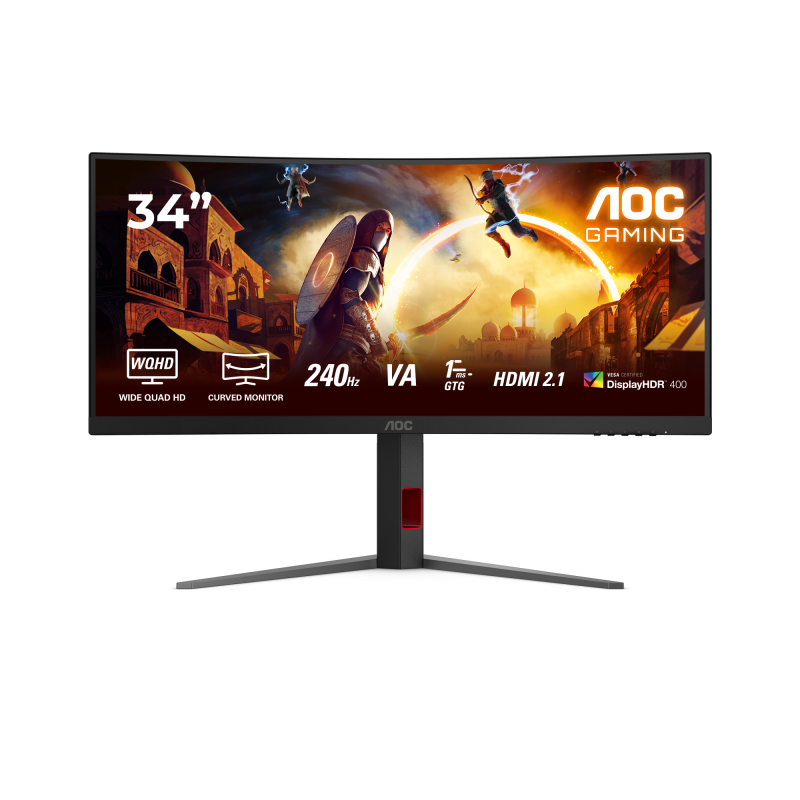 AOC Monitor Gaming, 34", 3440 x 1440 pixeli, Black, Red, CU34G4Z