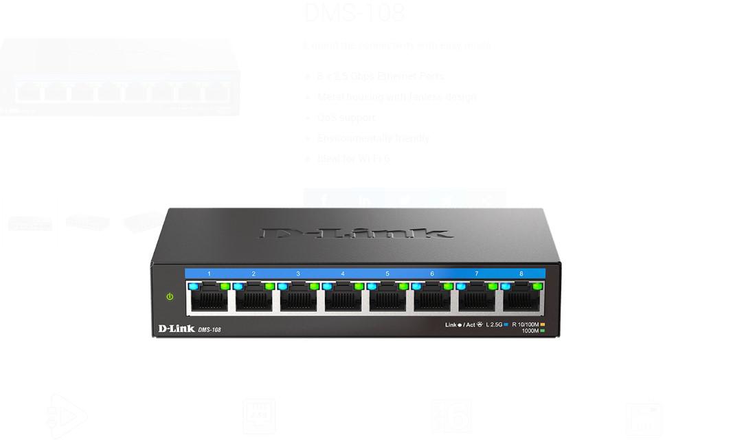 D-Link SWITCH, 8 porturi 2.5Gbps, carcasa metalica, DMS-108
