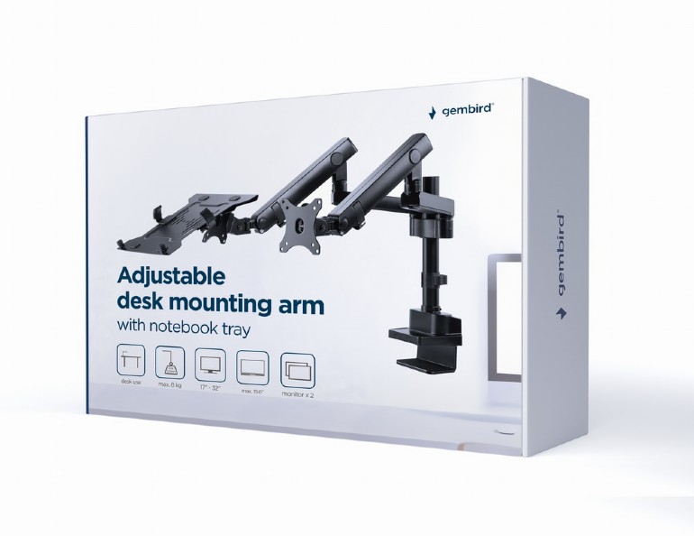 Gembird SUPORT de birou, pt 2 TV/monitor plat, pt notebook, diag. max 17-32 inch, MA-DA3-02 - imagine 5