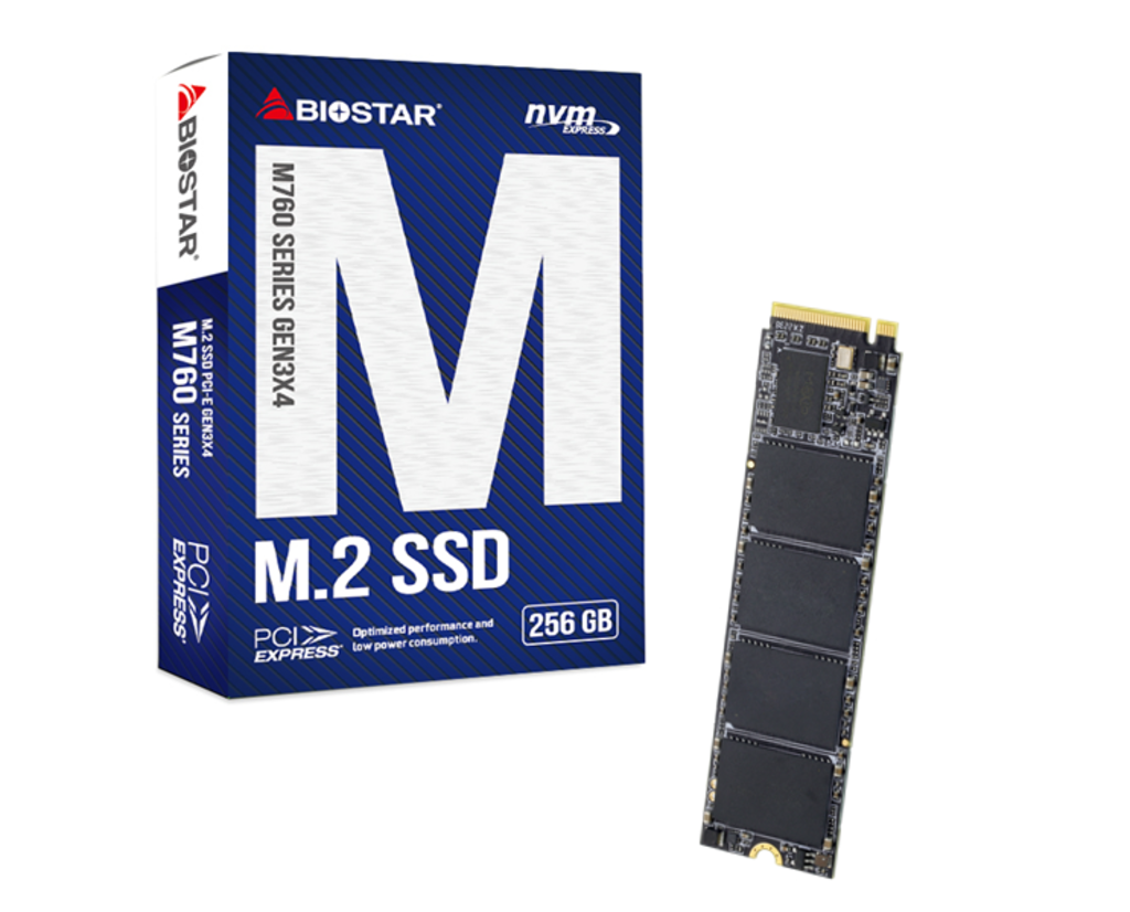 BIOSTAR SSD SSD M760, 256GB, M.2, NVMe v1.3, PCI-E3x4, R/W 1800/1150 MB/s, DC 3.3V, M760-256GB
