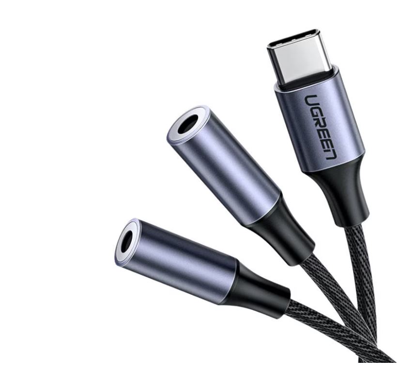 UGreen CABLU audio, "AV144" USB Type-C (T) la 2 x 3.5 mm jack (M), 0.20 m, argintiu, 30732