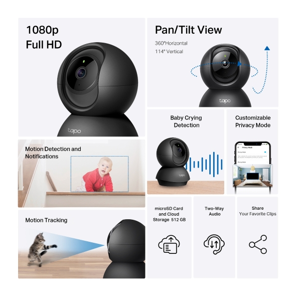 Tp-Link CAMERA IP, wireless, cube, pt. interior, dist. IR 9 m, tip lentila fixa 4 mm, 2, Tapo C201 - imagine 3