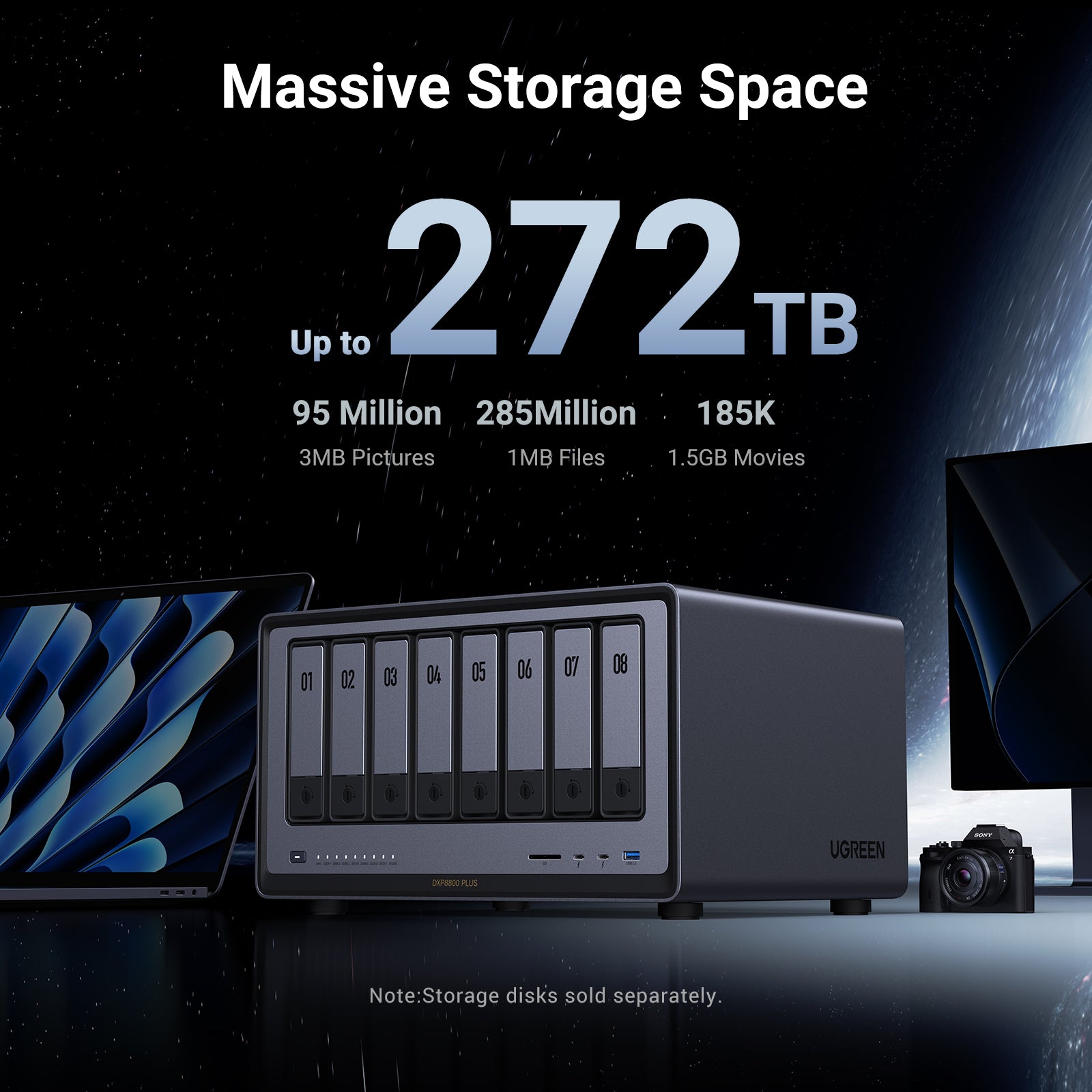 UGreen NAS DXP8800Plus, CPU i5 4.40 GHz, RAM DDR5 8Gb max 64Gb, SATA 32Tx8 si M.2 8Tx2, LAN, 35127B - imagine 2