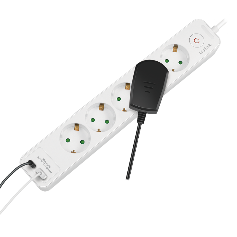 Logilink PRELUNGITOR, Schuko x 5, conectare prin Schuko (T), ON/OFF, 16 A, 1xUSB-A, 1xUSB-C, LPS280U - imagine 3