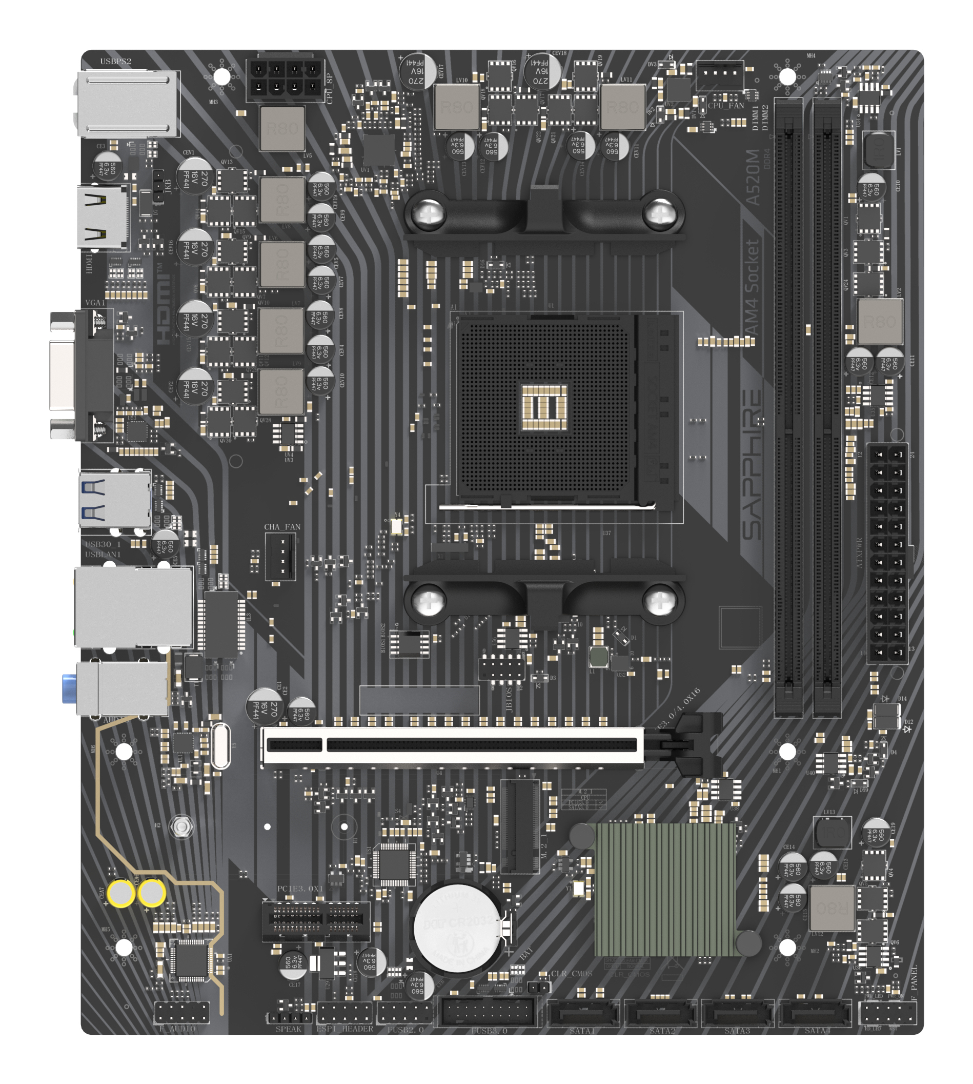 Sapphire Placa de baza A520M-E, skt. AM4, chipset AMD A520, mATX, 2 x DDR4 max. 64 GB, 52119-04-40G