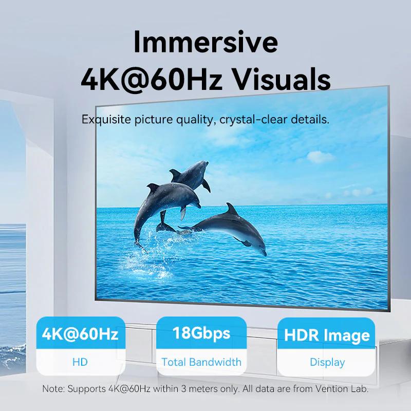Vention Cablu video, HDMI (T) la HDMI (T), 0.75m, rezolutie 4K la 60Hz, conectori auriti, AACBE - imagine 4