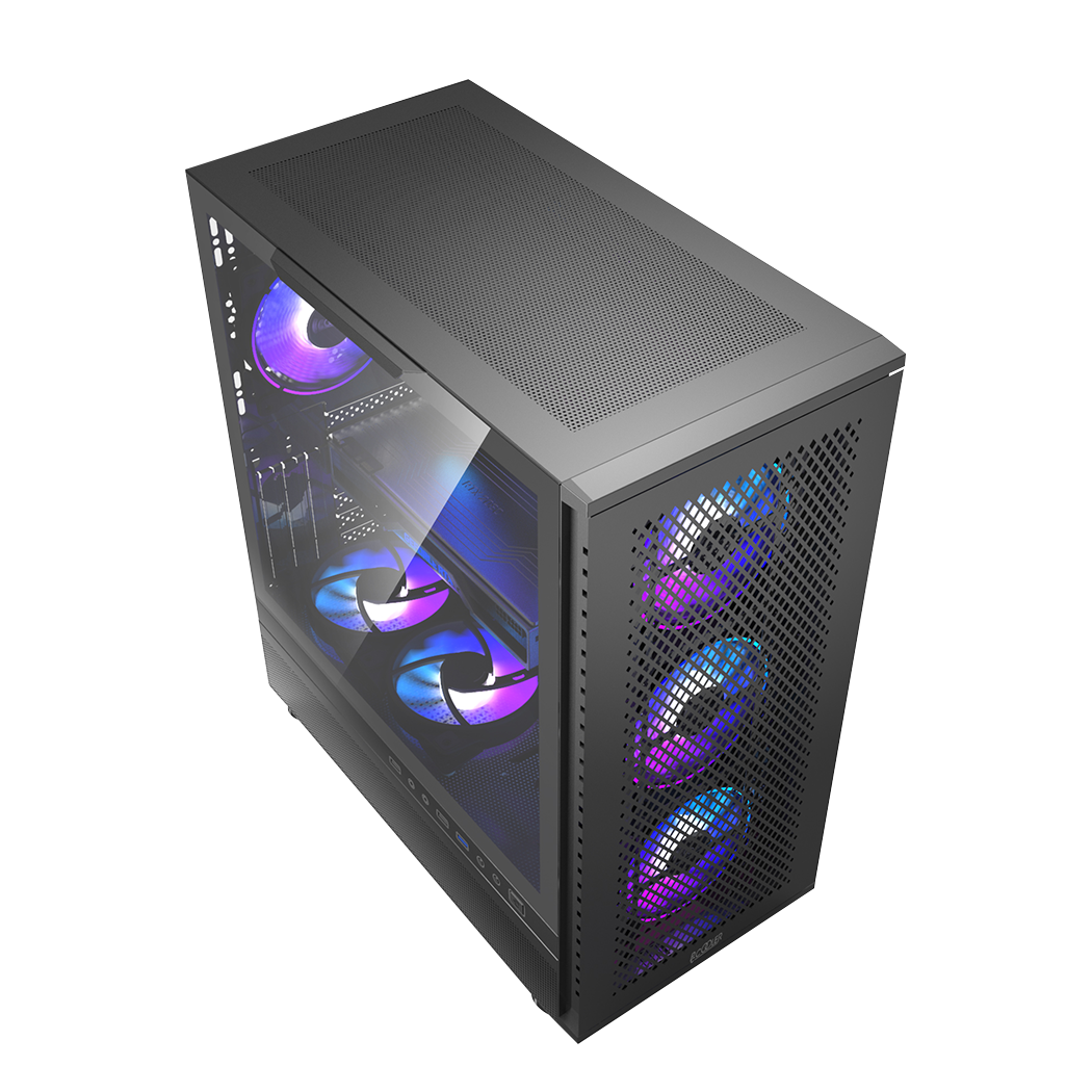 PCCOOLER CARCASA, Tower, ATX, fara sursa, sticla securizata, 3 ventilatoare incluse, ME200 MESH BK - imagine 2
