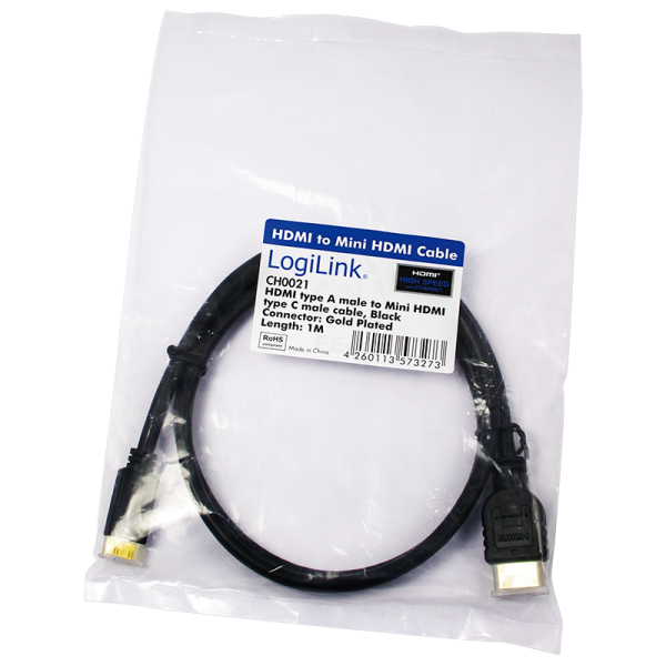 Logilink CABLU video, adaptor Mini-HDMI (Type C)(T) la HDMI (T), 1m, ver 1.4, conectori, CH0021