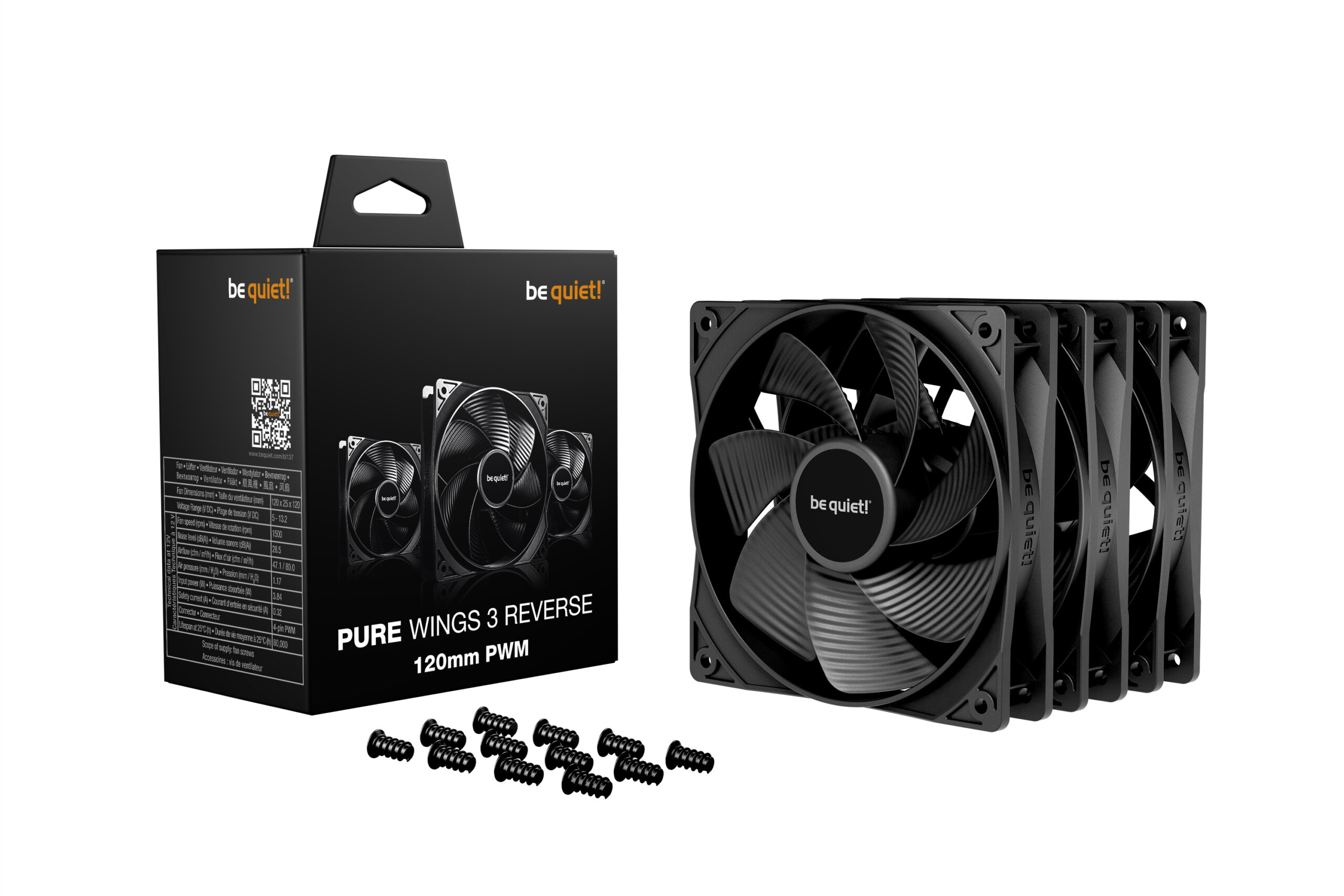 Be Quiet Set 3 ventilatoare PURE WINGS 3 reverse, 120mm, 1500 RPM max, Rifle Bearing, 80 cfm, BL137 - imagine 3