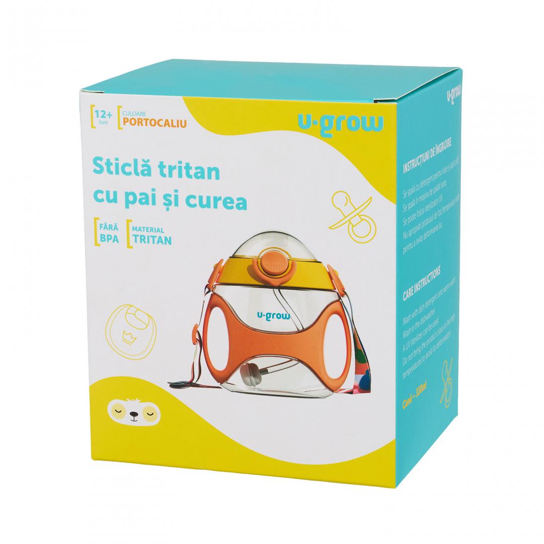 U-GROW Sticla tritan cu pai si curea, 330 ml, orange, UG-733OG - imagine 4