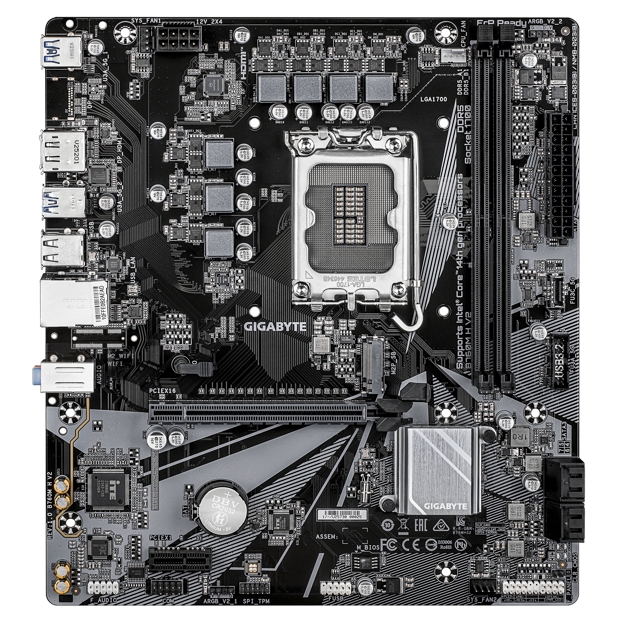 Gigabyte Placa de baza, DDR5, LGA1700, mATX, Negru, B760M H V2 - imagine 2