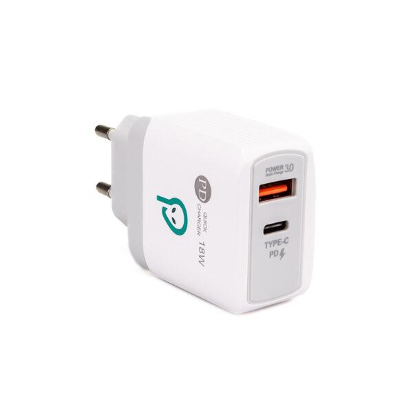 SPACER Alim. retea QC USB-A&C 18W, alb, SPAR-DUOQ-01