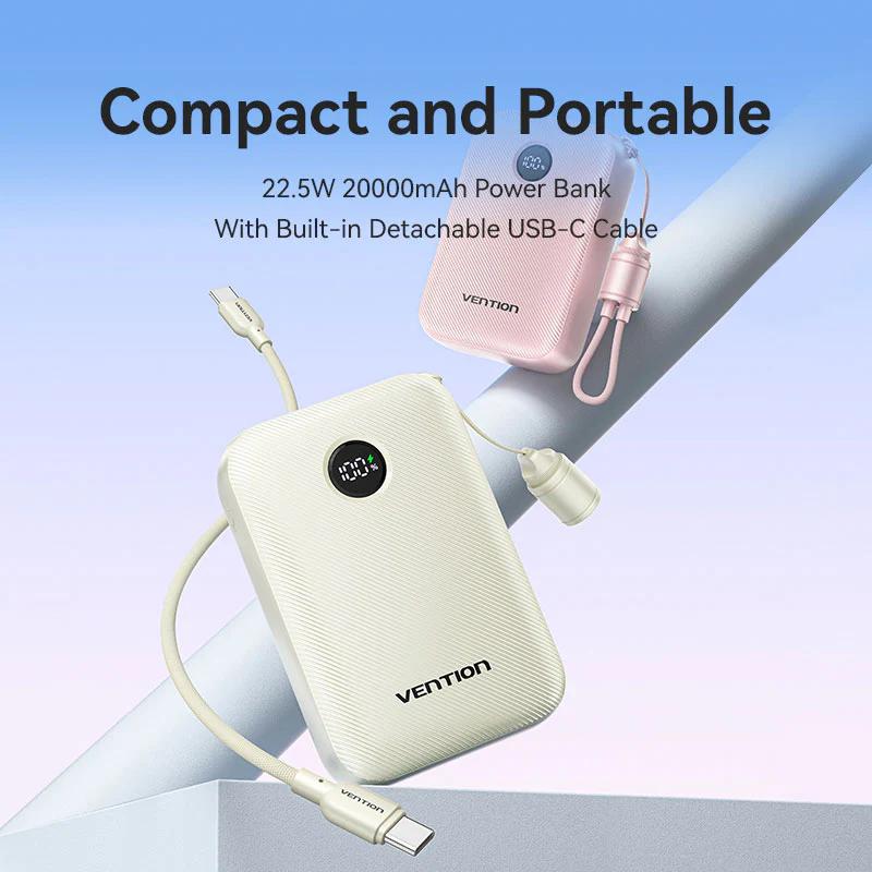 Vention Power Bank 20000mAh Power Bank (USB-C + USB-C/USB-C/USB-A) with Built-in USB-C to, FKBB0-C - imagine 10