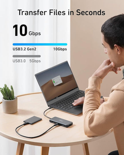 Anker DOCKING Station 555 8-in-1, porturi: 2 x USB-C, 2 x USB-A, HDMI 4K @60Hz, 1 x RJ-45, A83830A2 - imagine 2