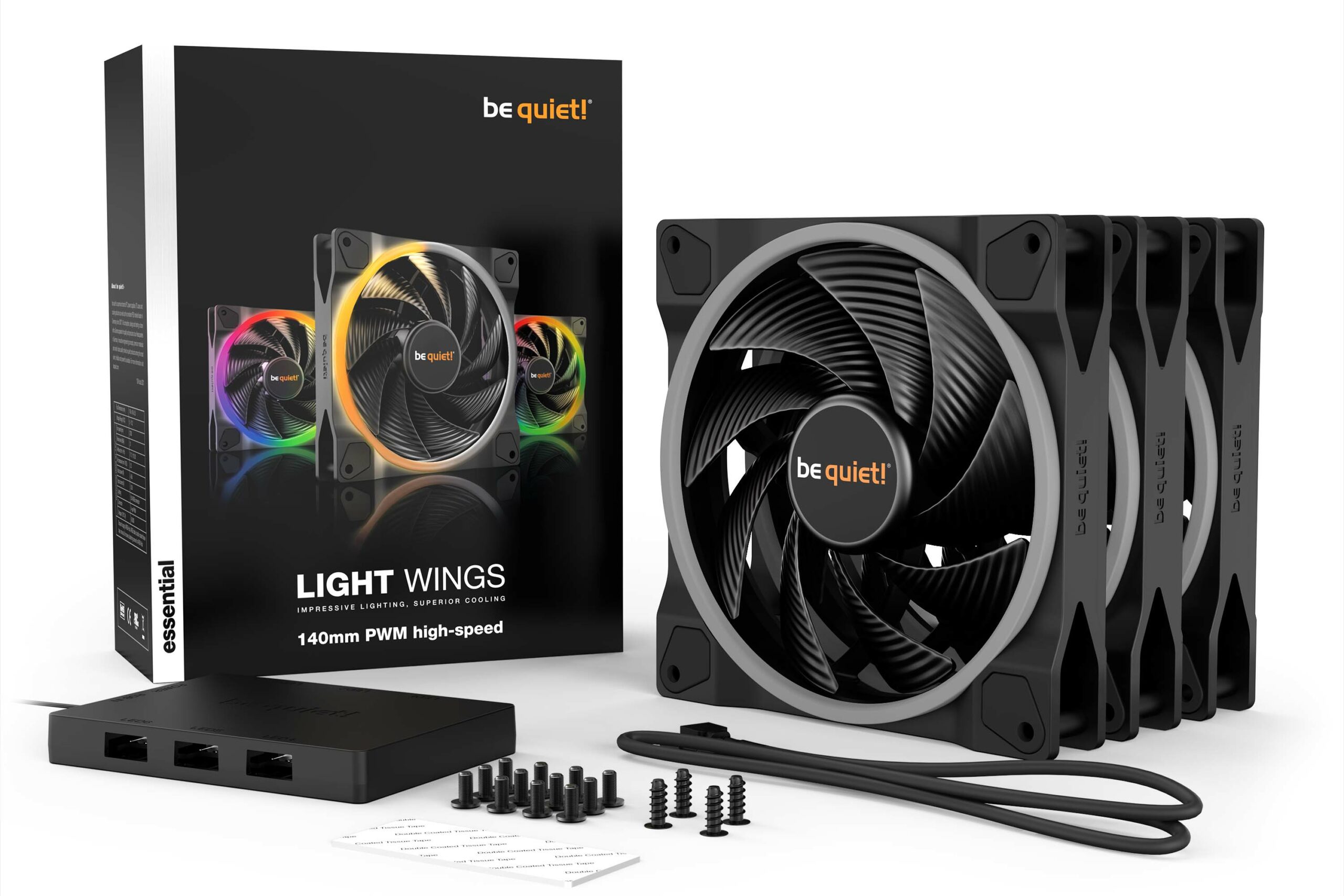 Be Quiet Set 3 ventilatoare ! LIGHT WINGS140mm 2200 rpm, Rifle bearing, 4-pin PWM, ARGB LED, BL079 - imagine 2