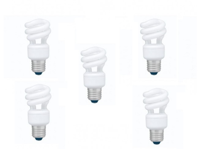 Panasonic SET 5 becuri fluorescent, soclu E27, putere 8W, forma spirala, lumina alb, EFD8E65HD3E-5