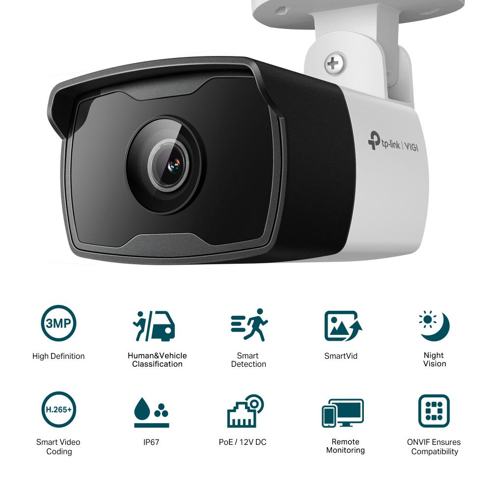 TP-LINK Camera IP Bullet, 3MP, Lentila 2.8mm, IR 30ml, rezolutie video 2304 ×, VIGI C330I(2.8MM) - imagine 2
