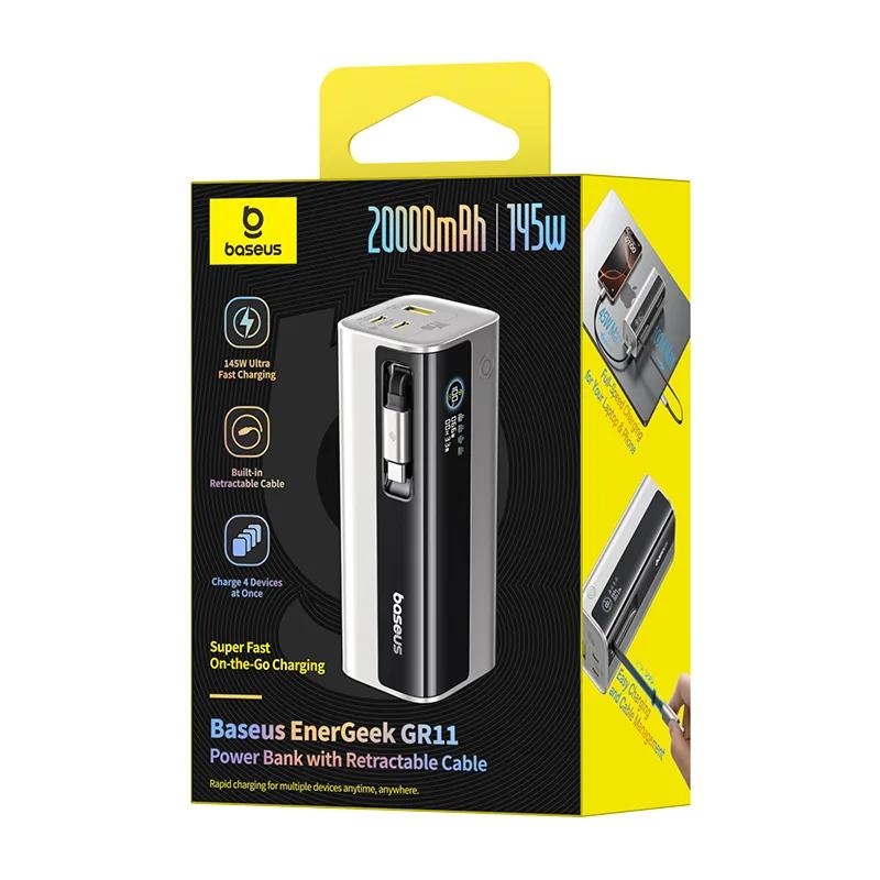 Baseus POWER BANK EnerGeek GR11, 20000mAh, 145W, 2 x USB Type-C, 1 x USB, cablu integrat, E0027B02 - imagine 4