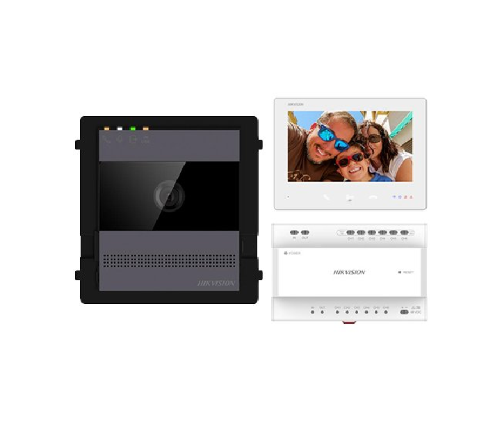 HIKVISION Kit videointercom IP; kit-ul contine: 1x DS- KH7300EY-WTE2/WH, 1x, DS-KIS704EY/AL