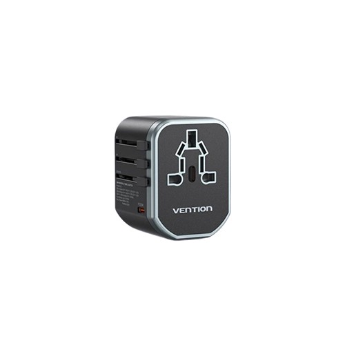 Vention Adaptor universal de calatorie retea, 20W, PD 20W, QC 18W, negru, FJCB0
