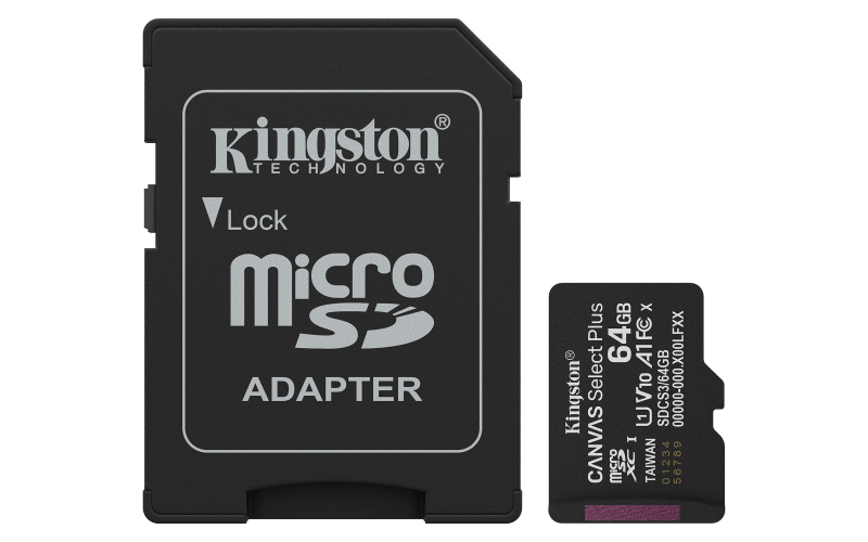 KINGSTON Card de memorie Canvas Select Plus Gen3 Micro-SDXC, 64 GB, Clasa 10 + Adaptor, SDCS3/64GB