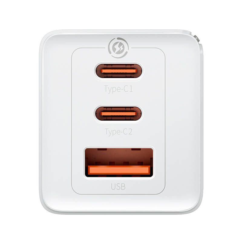 BASEUS Incarcator retea GaN5 Pro, 65 W, 3 porturi, Alb, CCGP120202 - imagine 2