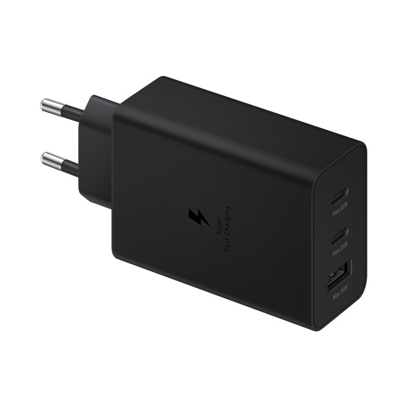 Samsung Power Adapter Trio 65W,2x USB-C,1xUSB-A, Super Fast (without cable); Black, EP-T6530NBEGEU
