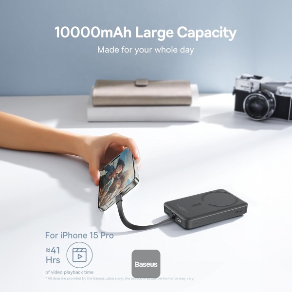 Baseus POWER BANK Magnetic Mini Wireless, 10000mAh, 30W, 2 x USB Type-C, P1002210B113-00 - imagine 5