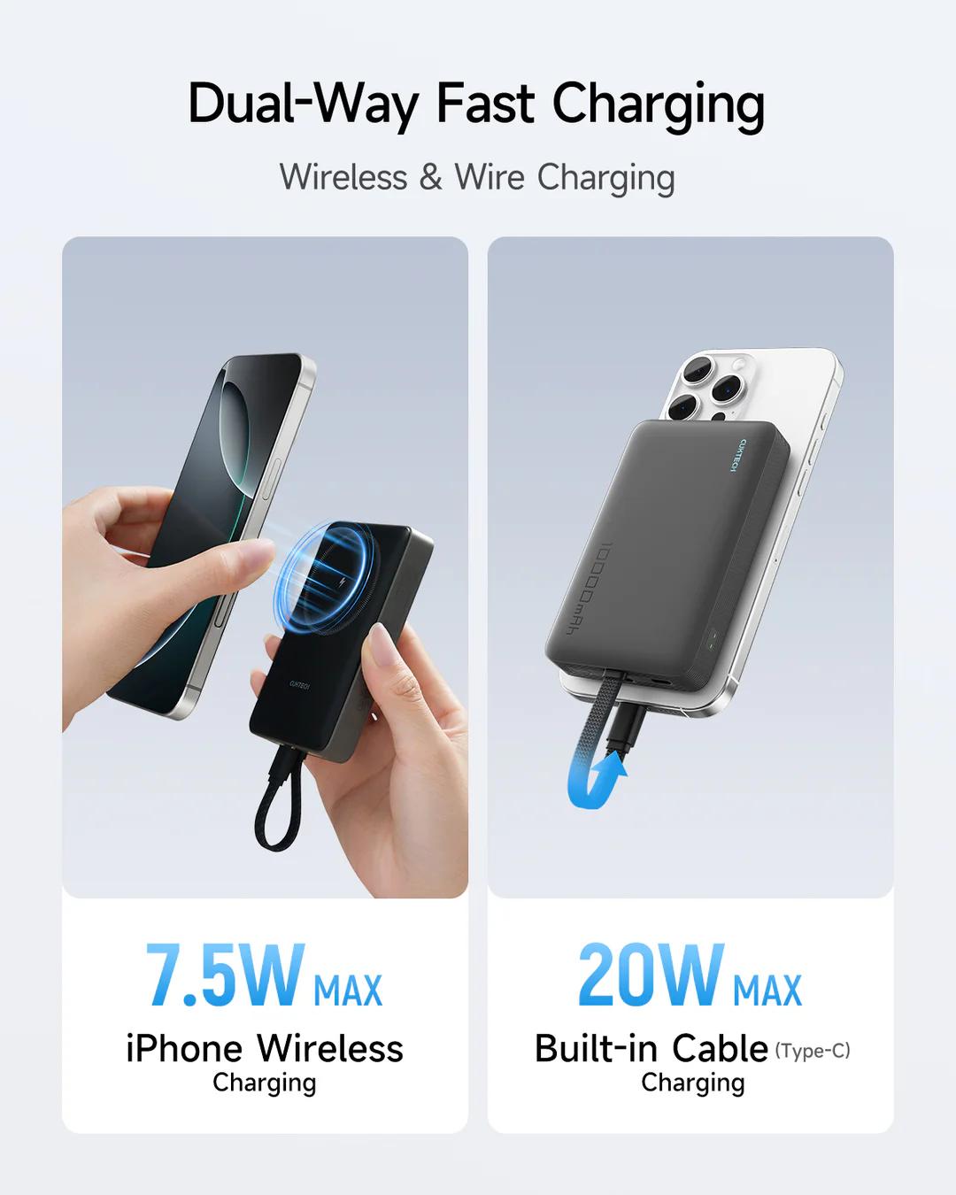 Cuktech POWER BANK Magnetic, 10000mAh, 20W, cablu integrat USB Type-C, gri, CKWPB100LGLBK - imagine 8