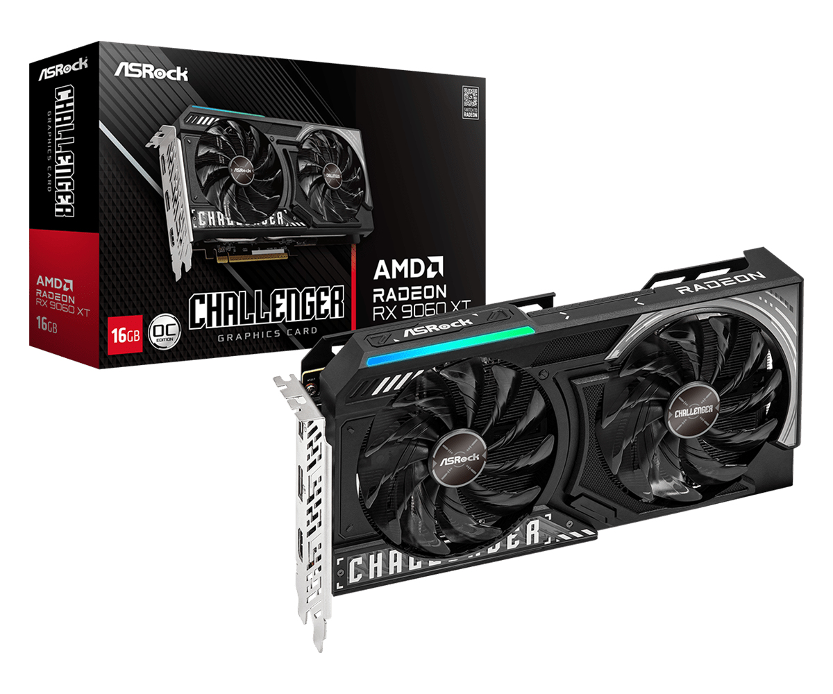 Asrock Placa video AMD Radeon RX 9060 XT Challenger 16GB OC, RX9060XT CL 16GO